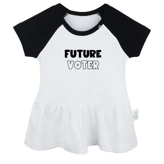 Future Voter Funny Dresses For Baby, Newborn Babies Skirts, Infant Princess Dress, 0-24M Kids Graphic Clothes (Black Raglan Dresses, 18-24 Months)