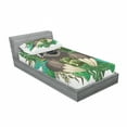 thumbnail image 2 of Sloth Fitted Sheet & Pillow Sham Set, Cartoon Mammal on Tropical Jungle Green Banana Leaves Character, Decorative Printed 2 Piece Bedding Decor Set, Twin, Chocolate Ivory, by Ambesonne, 2 of 2