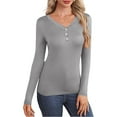 thumbnail image 2 of Ltctricy Thermal Shirts for Women Long Sleeve V Neck Quarter Button Slim T-Shirts Base Layer Tops Soft Casual Undershirts(Gray,Small), 2 of 7
