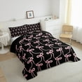 thumbnail image 3 of Feelyou Black Pink Ribbon Full Size Comforter Sets for Teens, Fashion Stripes Bow Bedding Comforter Set, Kawaii Bowknot Theme Reversible Bedding Sets, Luxury Bedroom Decor, 3pcs, 3 of 8
