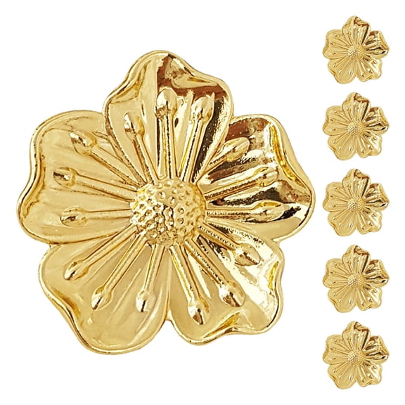 HONMEET 6Set Elegant Golden Brass Flower Knobs for Cabinets and Dressers with Easy Installation