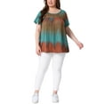 thumbnail image 2 of Camisetas básicas de verano de talla grande para mujer Agnes Orinda, con cuello redondo, mangas cortas, diseño de teñido anudado y pliegues, 3X azul y marrón, 2 of 6