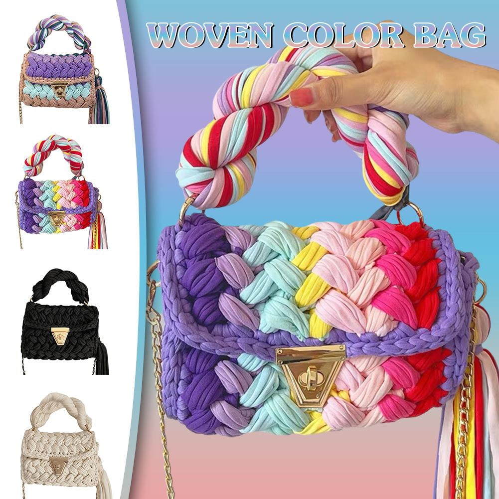 Fashion Colorful Crochet Women Handbag Tassel Thick Rope Woven Shoulder Bags= C9O7