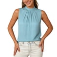 thumbnail image 2 of YMNXA Women's Shirts Sleeveless Round Neck Solid Color Pleated Detail Comfortable Elegant Satin Tank Top For Casual Daily Wear,Sky Blue,L, 2 of 4