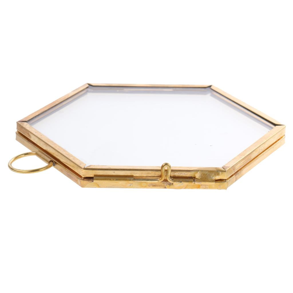 10PCS Hexagonal Glass Photo Frame Vintage Hanging Frame for Display, Glass Frame for Pressed Flowers, Picture, Collage, Portrait, Feathers, Leaves