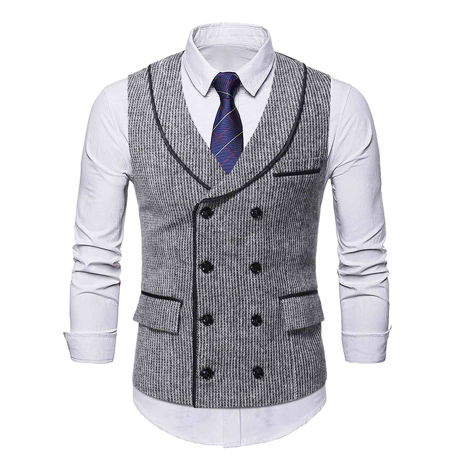 Men's Casual Stripe Double Sleeveless Pocket Shawl Collar Suit Vest