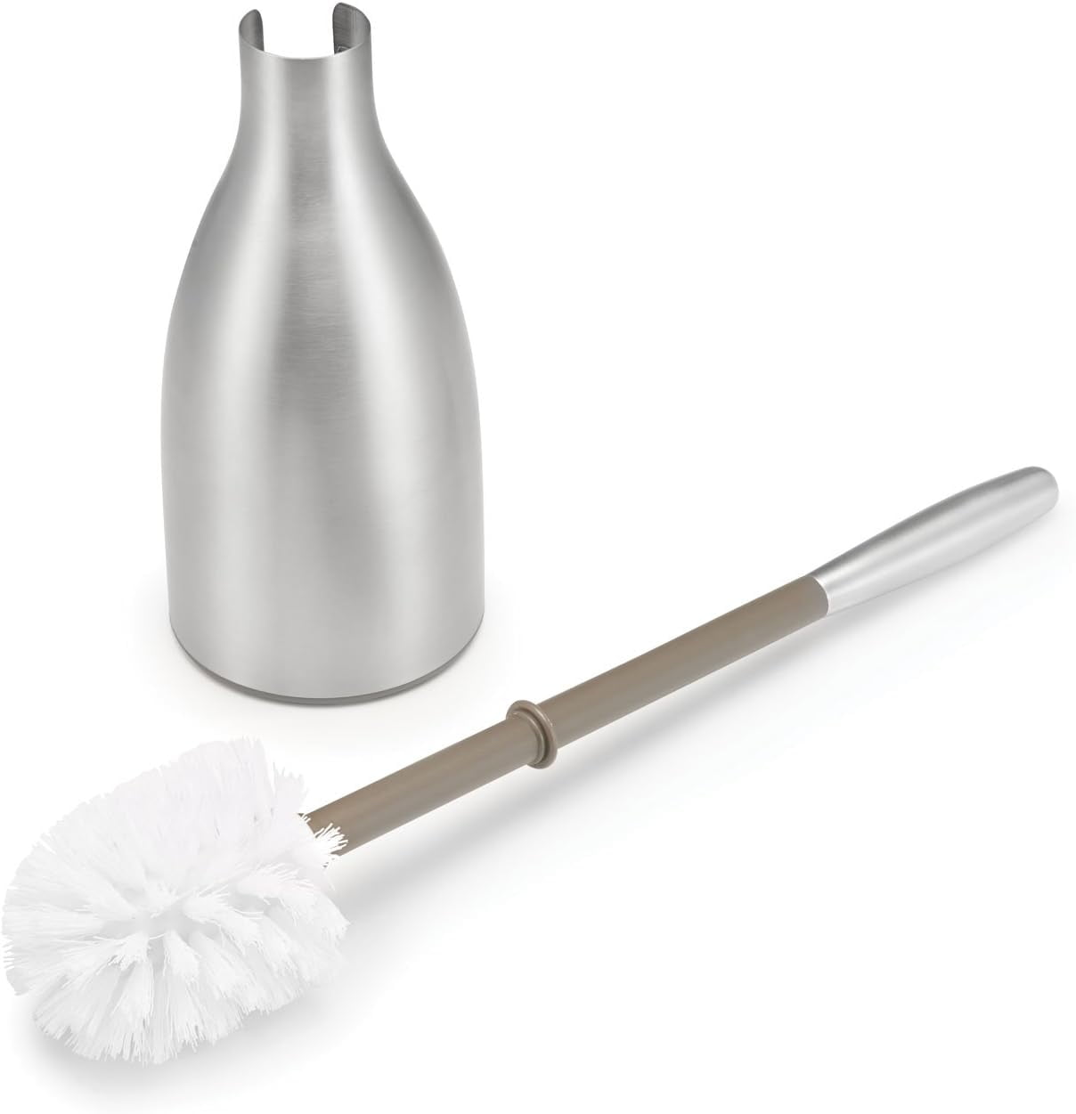 Polder Sleek Stainless Steel Toilet Brush with Caddy, Slim and Discreet Design, Open-Back Design for Odor Control, Rust-Resistant Stainless Steel
