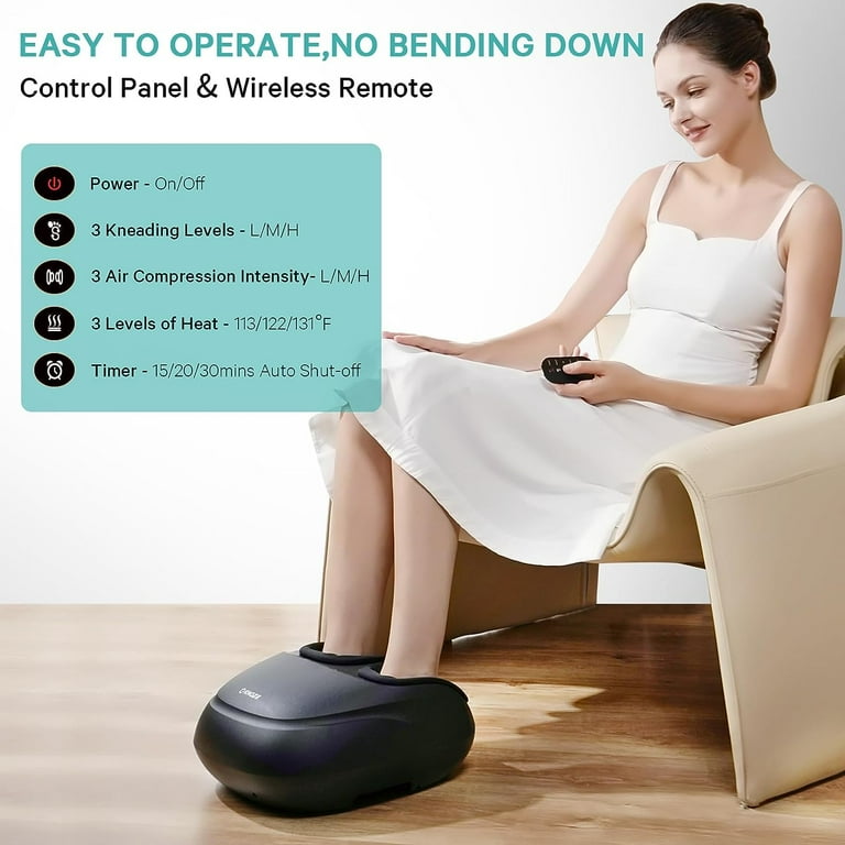 KNQZE Shiatsu Foot Massager with Heat, Deep Kneading Foot Massager with Remote, Compression, Multi-Massage Modes, Auto-off Timers, for Plantar Fasciitis, Relax for Home or Office, Black