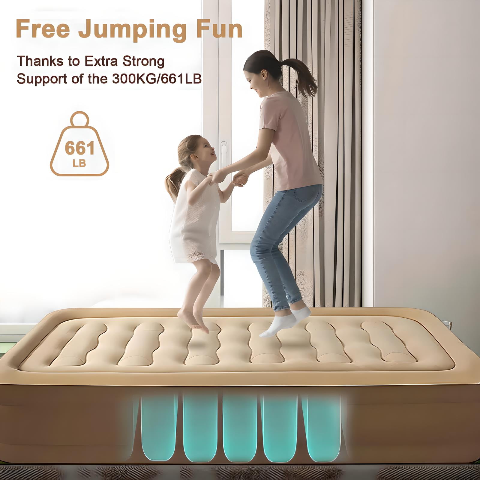 Yyuan 18in Air Mattress, Queen Airbed with Headboard, Inflatable Mattress Camping，Inflatable airbeds for indoor and outdoor use