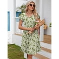 thumbnail image 3 of Chiclily Summer Dresses for Women Ruffle Sleeve Midi Dress Boho Beach Sundress with Pockets, Green Roses XL, 3 of 7