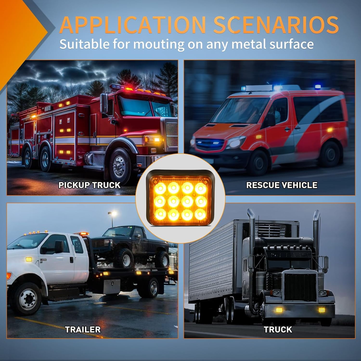 Nilight Magnetic Rechargeable 12LED Wireless Trailer Hazard Warning Light for Trucks, Trailers, Vehicles, Cars, Buses