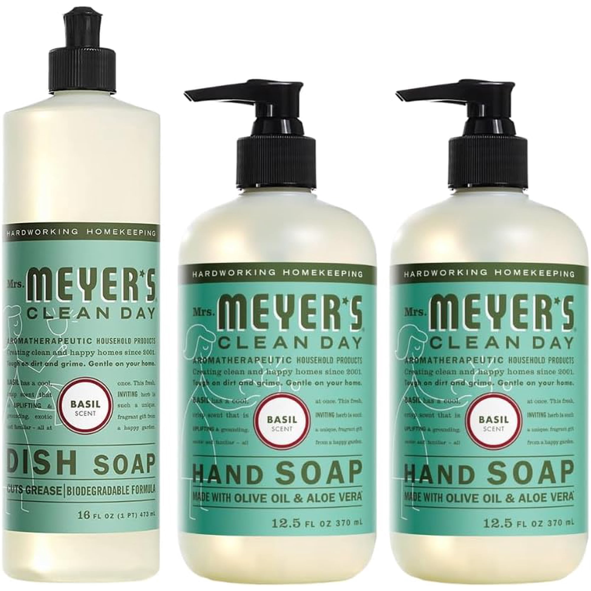 Mrs. Meyer’s Clean Day Variety, 2 Liquid Hand Soap 12.5 oz, 1 Liquid Dish Soap 16 fl oz (Basil)