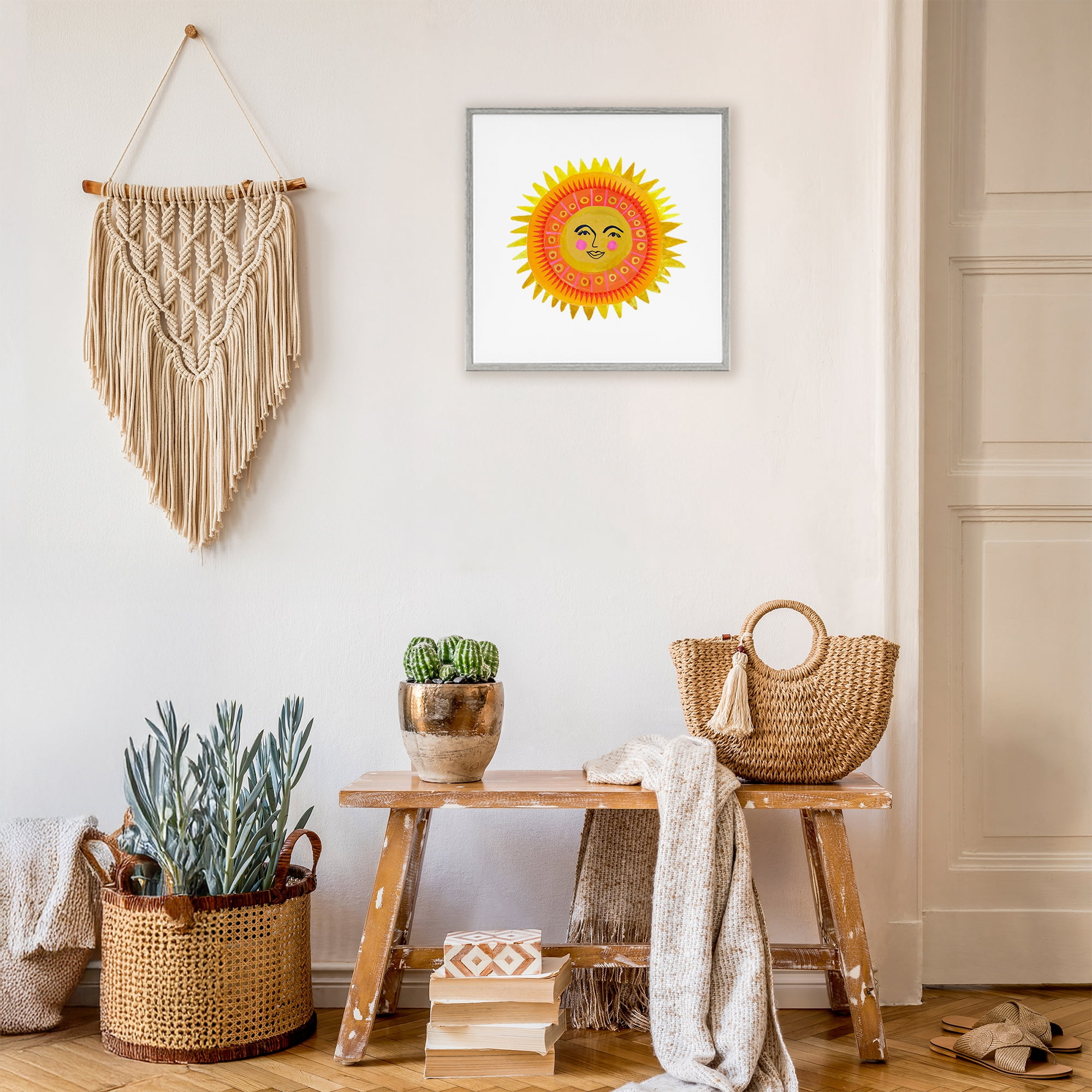 Stupell Industries Eccentric Bohemian Sun Gray Framed Giclee Art, design by Katherine Herrell Studio