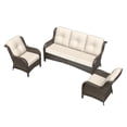 thumbnail image 5 of Meetleisure 3 Piece Wicker Patio Furniture Set, Rattan Chairs with 3-Seater Sofa, High Back, Deep Seating, Wide Armrest, Thick Cushions for Deck Porch, Beige, 5 of 9