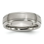 Lex & Lu Chisel Titanium Grooved Edge 6mm Brushed and Polished Band Rin