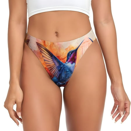Thongs for Women - Vibrant Hummingbird Watercolor Art No Show Seamless Womens Thongs Underwear  Stretch G String Thongs for Women  Ladies Breathable Kawaii Thong Bikini Panties Briefs