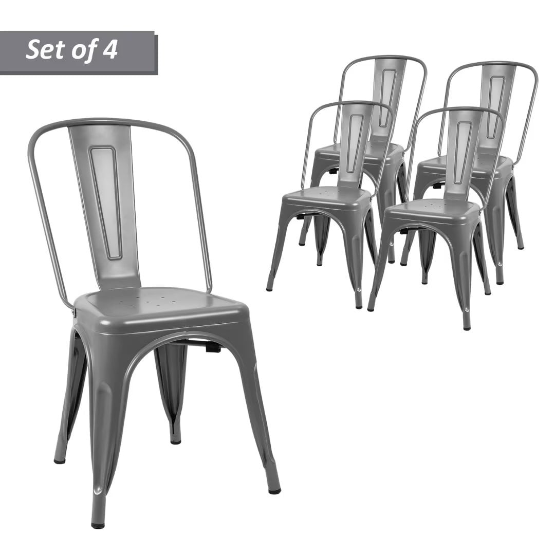 Vineego 4Piece Metal Dining Chair Set IndoorOutdoor Use Stackable