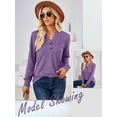 thumbnail image 6 of Xuanfei Women Solid Color V Neck Button Down Long Sleeve Top, 6 of 7