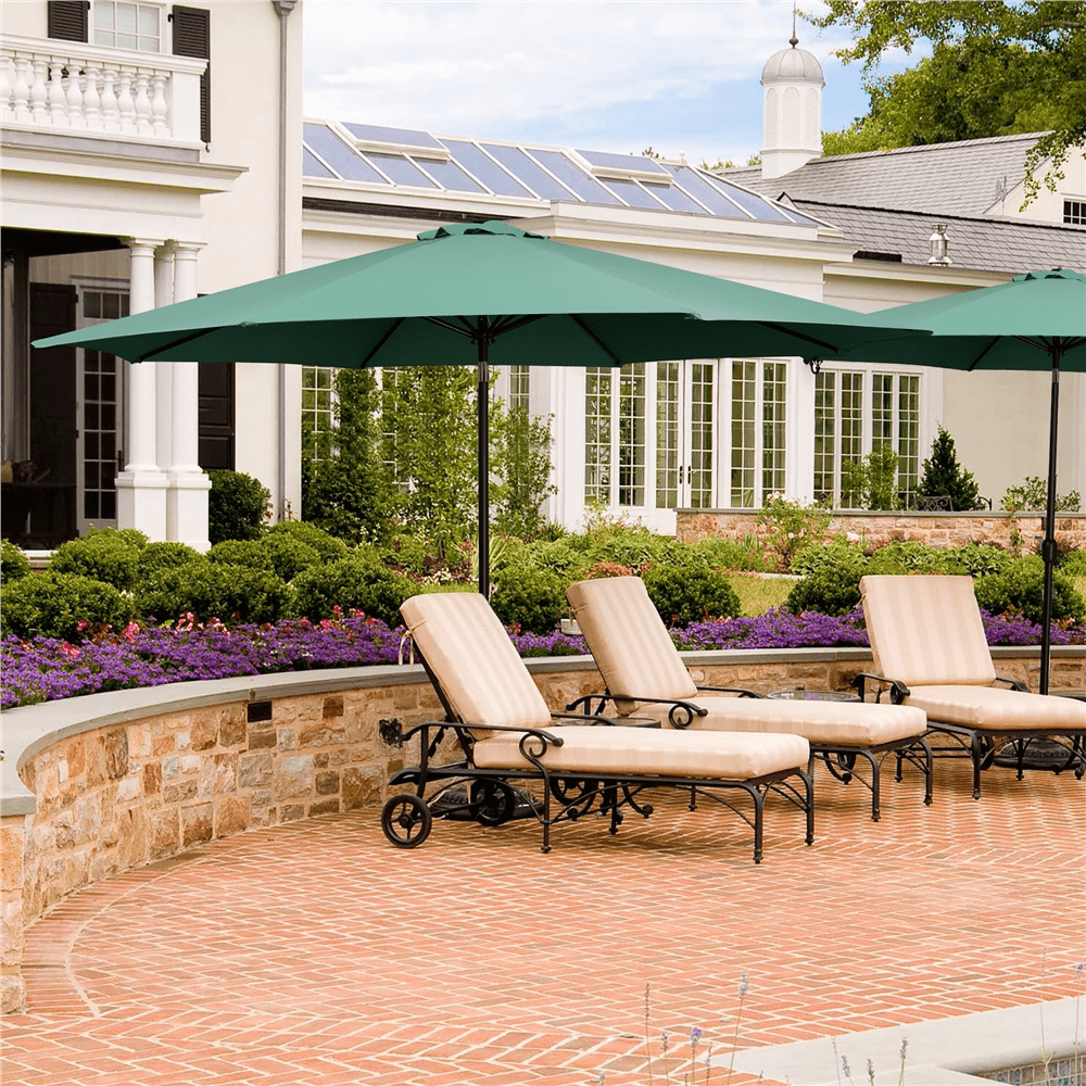 Alden Design 11 Foot Patio Umbrella with Crank and Push Button to Tilt, Dark Green