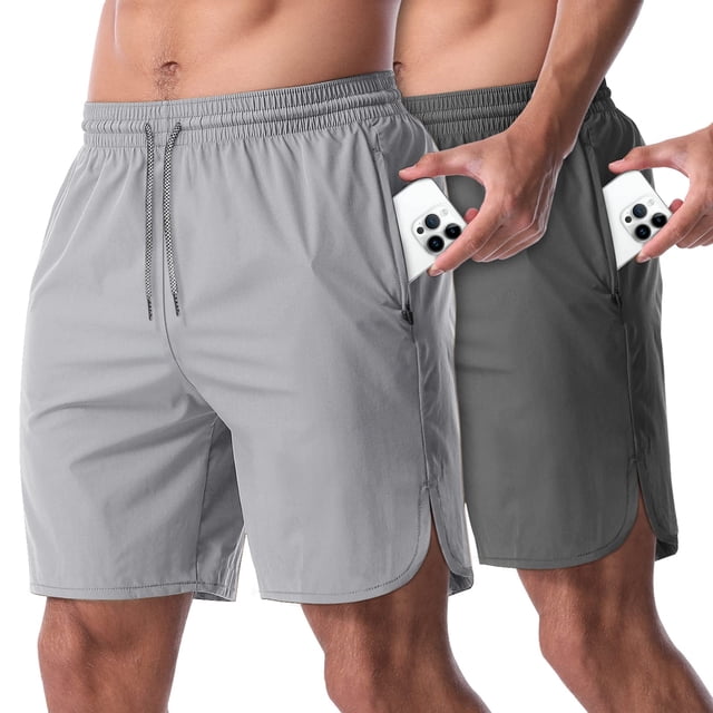 Pantalones cortos para correr CANGHPGIN, paquete de 2 unidades para hombre de 7 pulgadas con bolsillos
