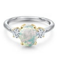 thumbnail image 3 of Gem Stone King 10K Two Tone Gold Simulated White Opal and White Moissanite Engagement Ring for Women | 1.46 Cttw | Oval Cabochon 9X7MM | Gemstone October Birthstone | Size 6, 3 of 7