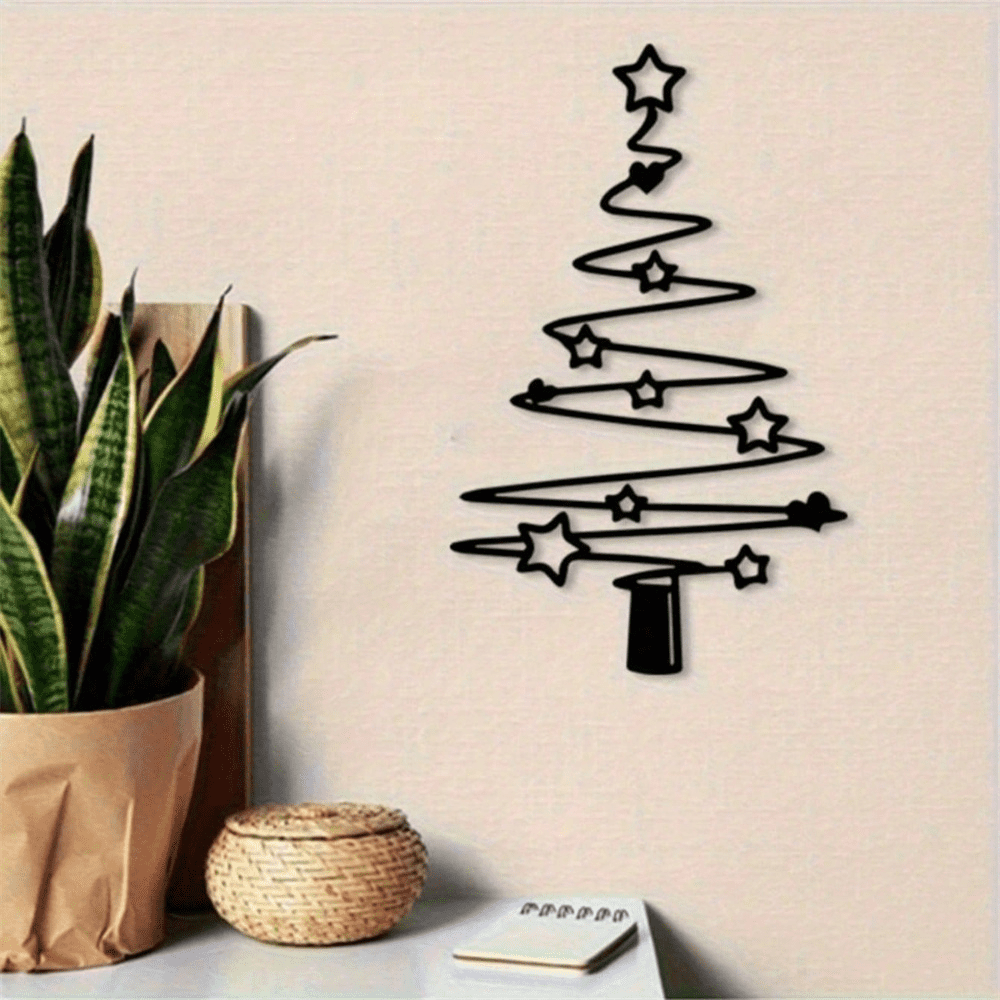 Vintage Minimalist iron Christmas Tree Wall Art Rustproof Indoor Outdoor Holiday Decor for Patio Garden Living Room