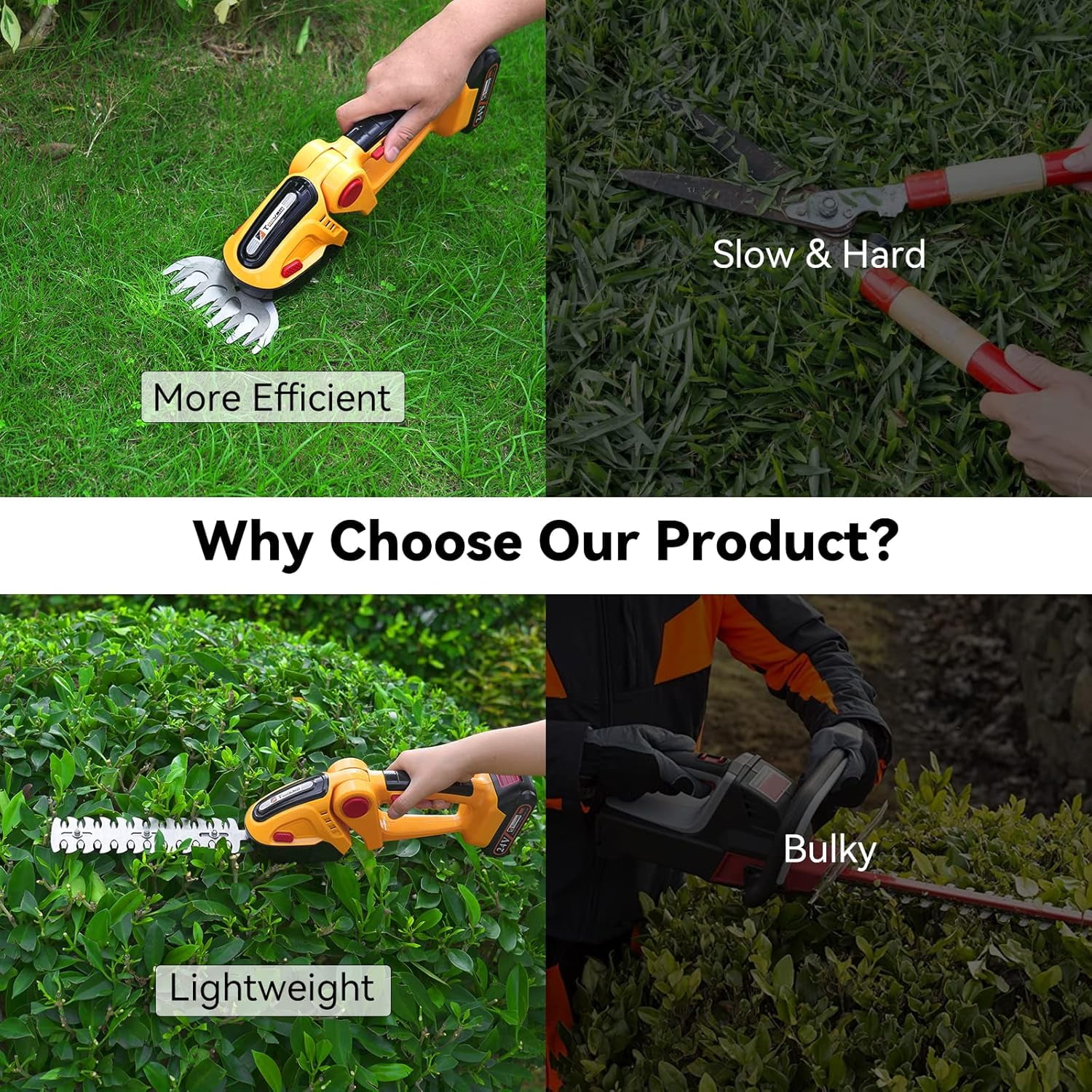Cordless Hedge Trimmer & Grass Shear 2-in-1 with 2 Batteries, 24V Electric Garden Tool for Lawn and Shrubbery