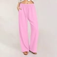 thumbnail image 4 of Women's Linen Pants Drawstring Elastic Waist Pants with Pockets Flowy Wide Leg Straight Leg Slacks Casual Baggy Trousers Fashion Trendy Pant 2026 Summer Beach Vacation Outfits, 4 of 9