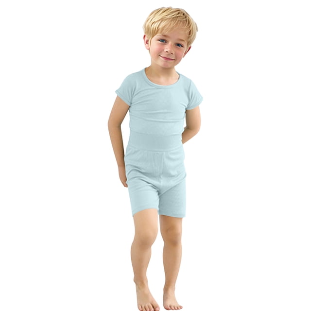 Odeerbi 6M-7Y Conjunto de Pijama de Verano Para Niños Y Niñas de Punto Elástico Con Camiseta de Manga Corta Y Pantalón Corto de Cintura Alta Conjunto de Pijama de Dos Piezas