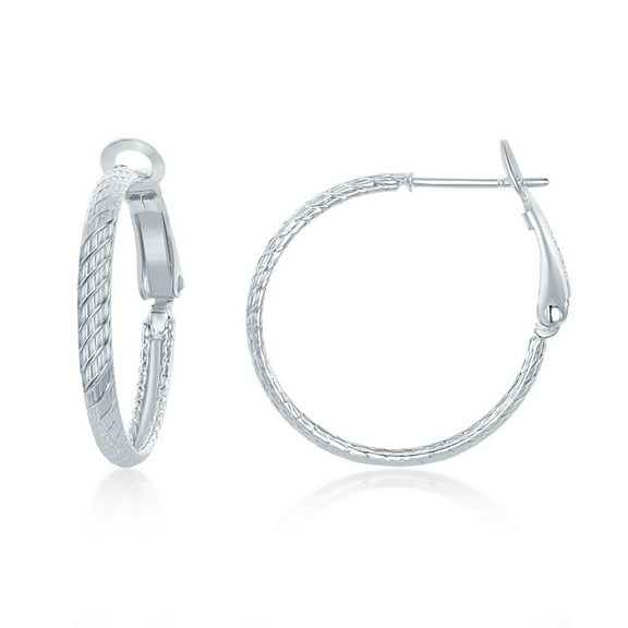 925 Sterling Silver Italian High Polished Round Designed 25mm/30mm/35mm Hoop Earrings