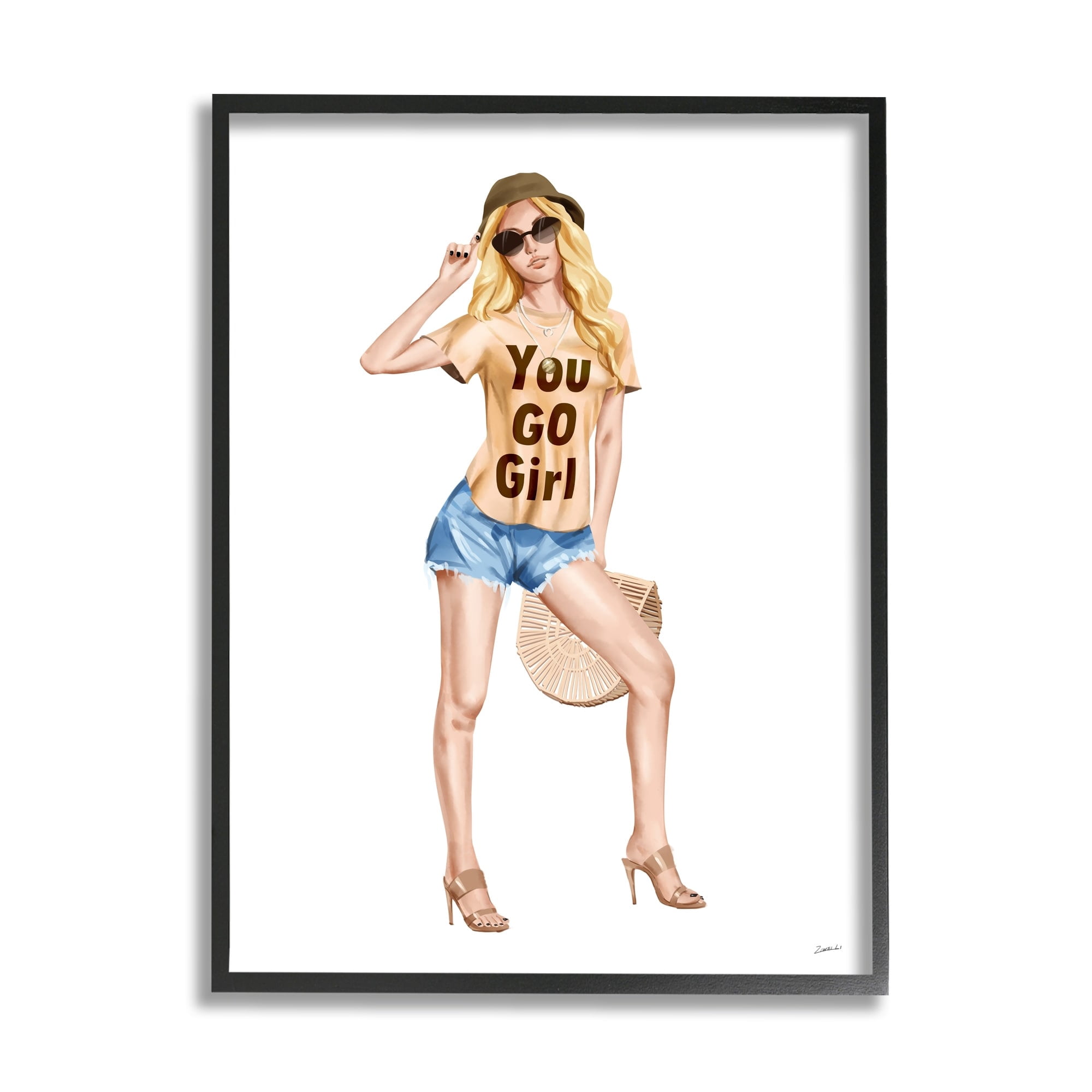 Stupell Industries You Go Girl Phrase Blonde Glam Fashionista Gray Framed by Ziwei Li