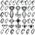 thumbnail image 1 of Set de 42 anillos vintage de plata ajustables, gruesos y góticos 17IF, 1 of 7