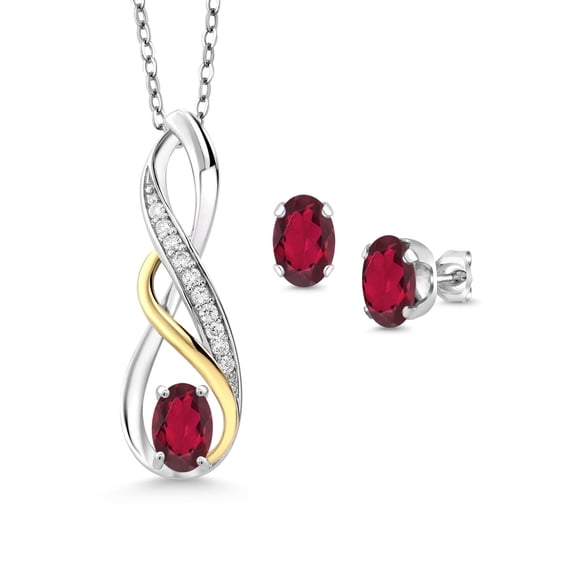 Gem Stone King 1.57 Ct Red Mystic Topaz E-F Lab Grown Diamond 925 Silver and 10K Yellow Gold Pendant and Earrings Jewelry Set