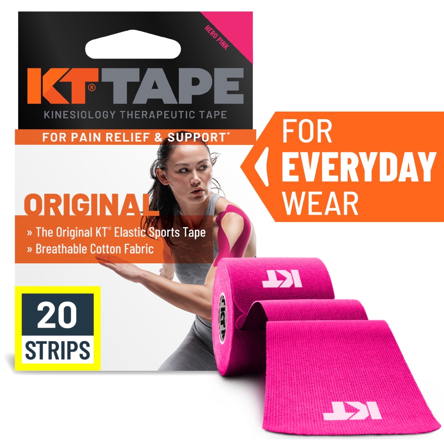 (2 pack) KT Tape Original Cotton Kinesiology Tape, Pink, 20 Precut Strips
