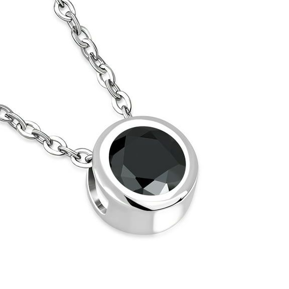 Stainless Steel Silver-Tone Gold-Tone Solitaire Multicolor CZ Pendant Necklace, 18"