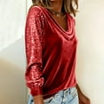 thumbnail image 2 of WCJM Fisherman Sweater Red Women Blending Shirts Sequin Women's Sequin Tops Long Sleeve Glitter Sparkly Blouse Velvet Tops for Evening, 2 of 6