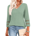 thumbnail image 1 of Blusas Elegantes e Informales de 3/4 para Mujer, Camisetas de Cuello en V A , Ropa de Verano 2025. Verde L, 1 of 7