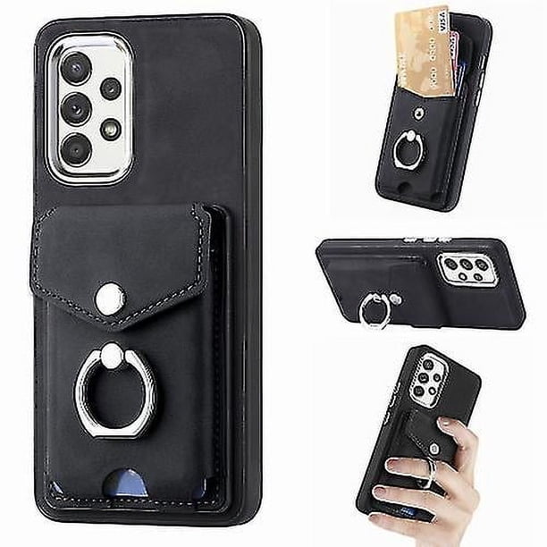 Funda para Samsung Galaxy A52 de piel sintética con acabado galvanizado y tarjetero (negra)