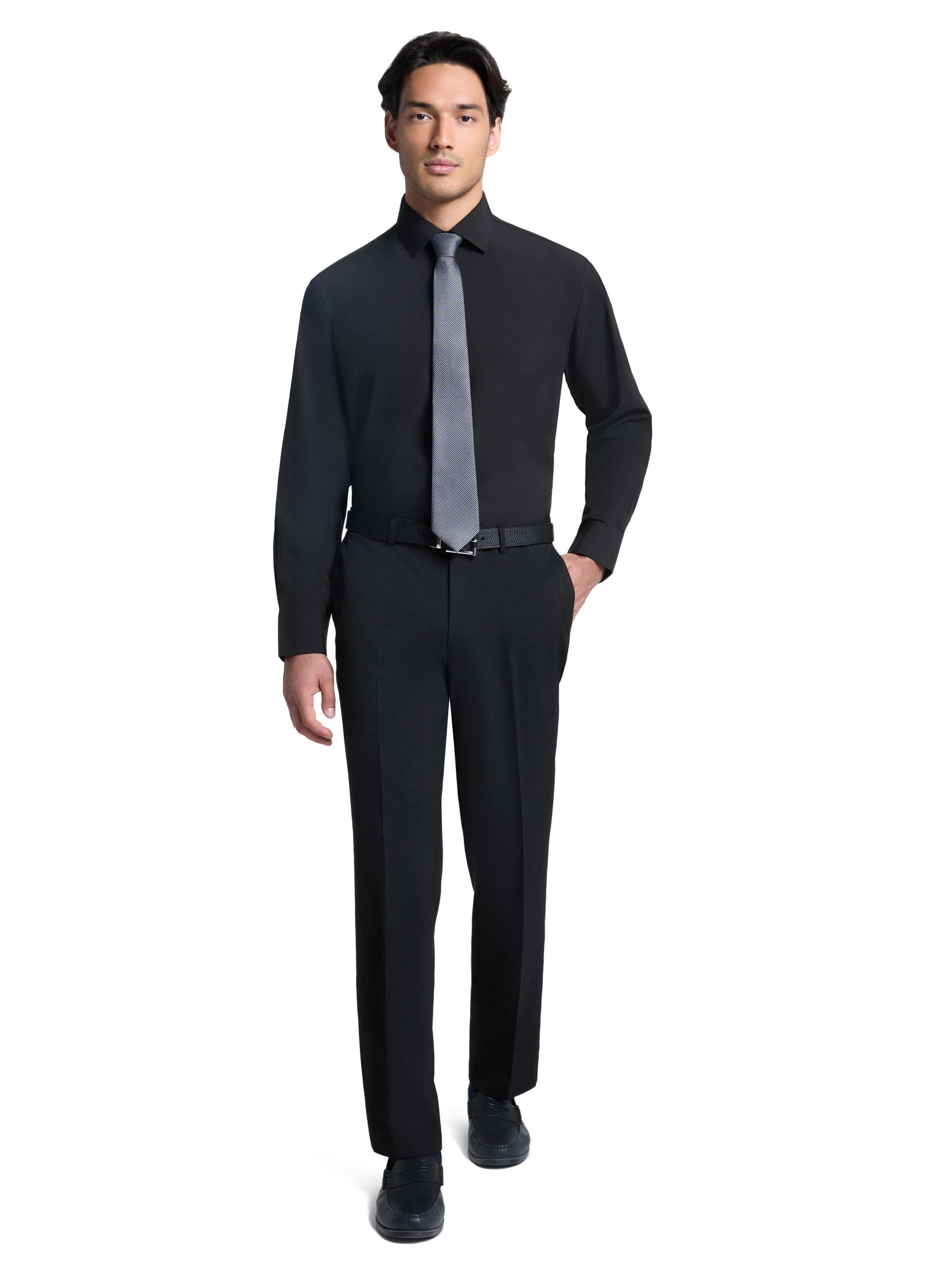 Chaps Men's Shirt and Tie Set, Black Solid / Black Gray Tie, Sizes 14x32-17x34