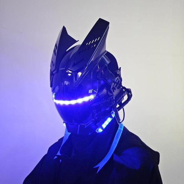 XWSHYW Decoraciones para El Hogar Máscara de Luces Redondas con Trenzas de Alas, Cambio de Imagen, Festival de Música, Máscara con Luces Led, Casco Tecnológico