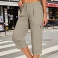 thumbnail image 5 of VBVC Women's Button Fly Cargo Capri PantsLightweight Cropped Jogger Trousers For Women,Ladies Summer Outdoor Sweatpants with Multi Pockets,Khaki,S-3XL, 5 of 9