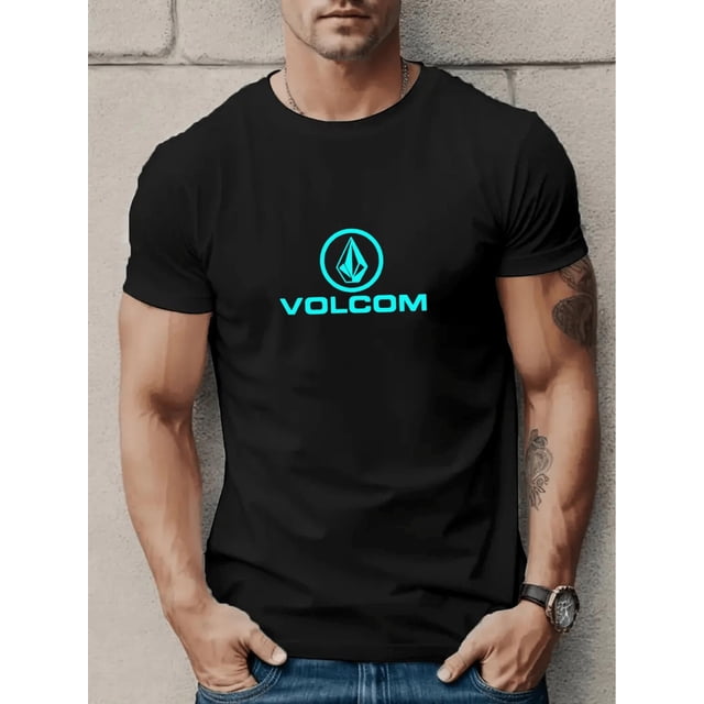 VOLCOM T-Shirt Décontracté à Col Rond pour Hommes, Manches Courtes Coupe Régulière en Polyester avec Applique Alphabet, Haut de Sortie d'Été, Tissu Tricoté 100 % Polyester, Légèrement Extensible - T-Shirt Longueur Régulière pour Adulte