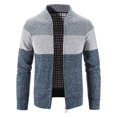 thumbnail image 1 of Cárdigan de punto de otoño e invierno para hombre, chaqueta de manga larga con cuello de béisbol a rayas y retazos, suéter grueso y cálido, 1 of 4