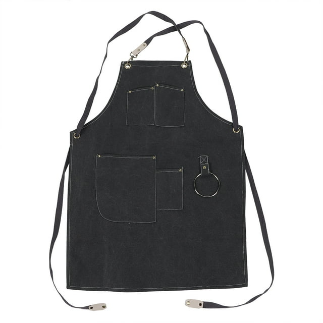 Delantal de lona grueso impermeable, delantal de trabajo a la moda para floristería, restaurante, café, camarero, negro y gris