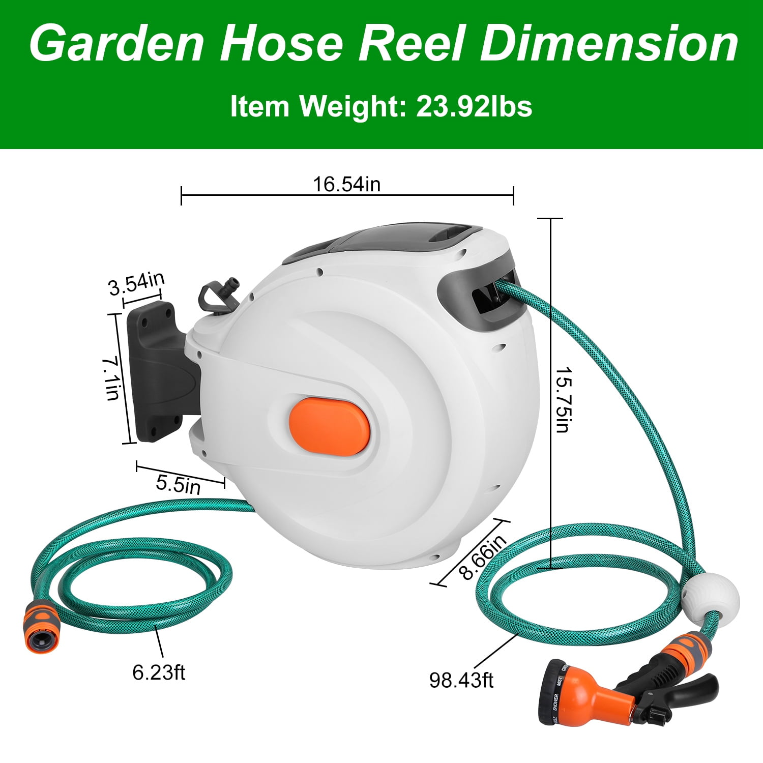 Moclever 98.43ft Retractable Garden Hose Reel, 180° Swivel Wall Mounted Automatic Water Hose Reel with Any Length Lock 8 Pattern Spraying Modes for Lawn Garden, Beige