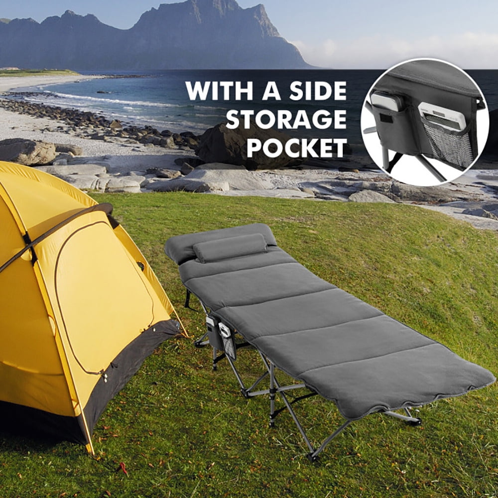 Aimee Lii Folding Retractable Travel Camping Cot with Mattress and Carry Bag, Outdoor Portable Camping Bed for Sleeping Hiking Travel, Gray