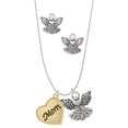 thumbnail image 1 of Delight Jewelry Goldtone Script Mom Heart Silver tone Guardian Angel Charm Necklace and Stud Earrings, 1 of 4