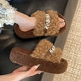 thumbnail image 5 of SYMSHOES Khaki Womens Rhinestone Fuzzy Platform Slippers - Open Toe Warm Curly Faux Faux Fur Slippers for Indoor & Outdoor Comfort,Size 36, 5 of 7