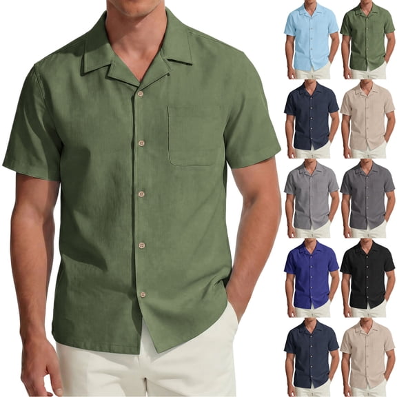 Men's Cotton Short Sleeve T-Shirt With Pocket, Casual Button Down Top, Crewneck, Relaxed Fit, Soft, Breathable Fabric for Daily Wear, Work, Travel, | Zenithor,Army Green L