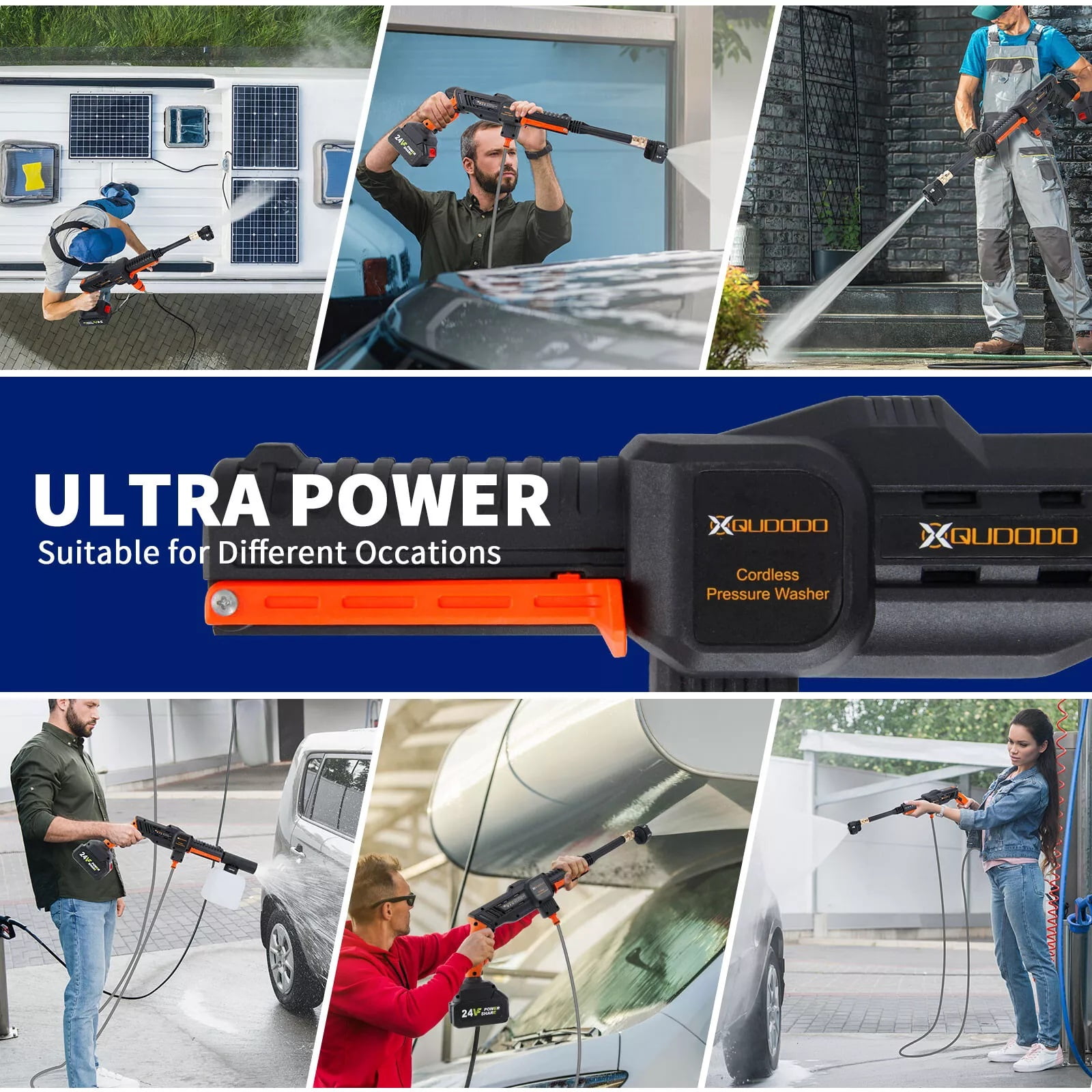 Cordless Portable Power Washer - Battery Powered Pressure Washer,Handheld Pressure Washer Gun with Nozzles,Rechargeable High-Pressure Car Washer Gun for Car Washing/Home/Floor